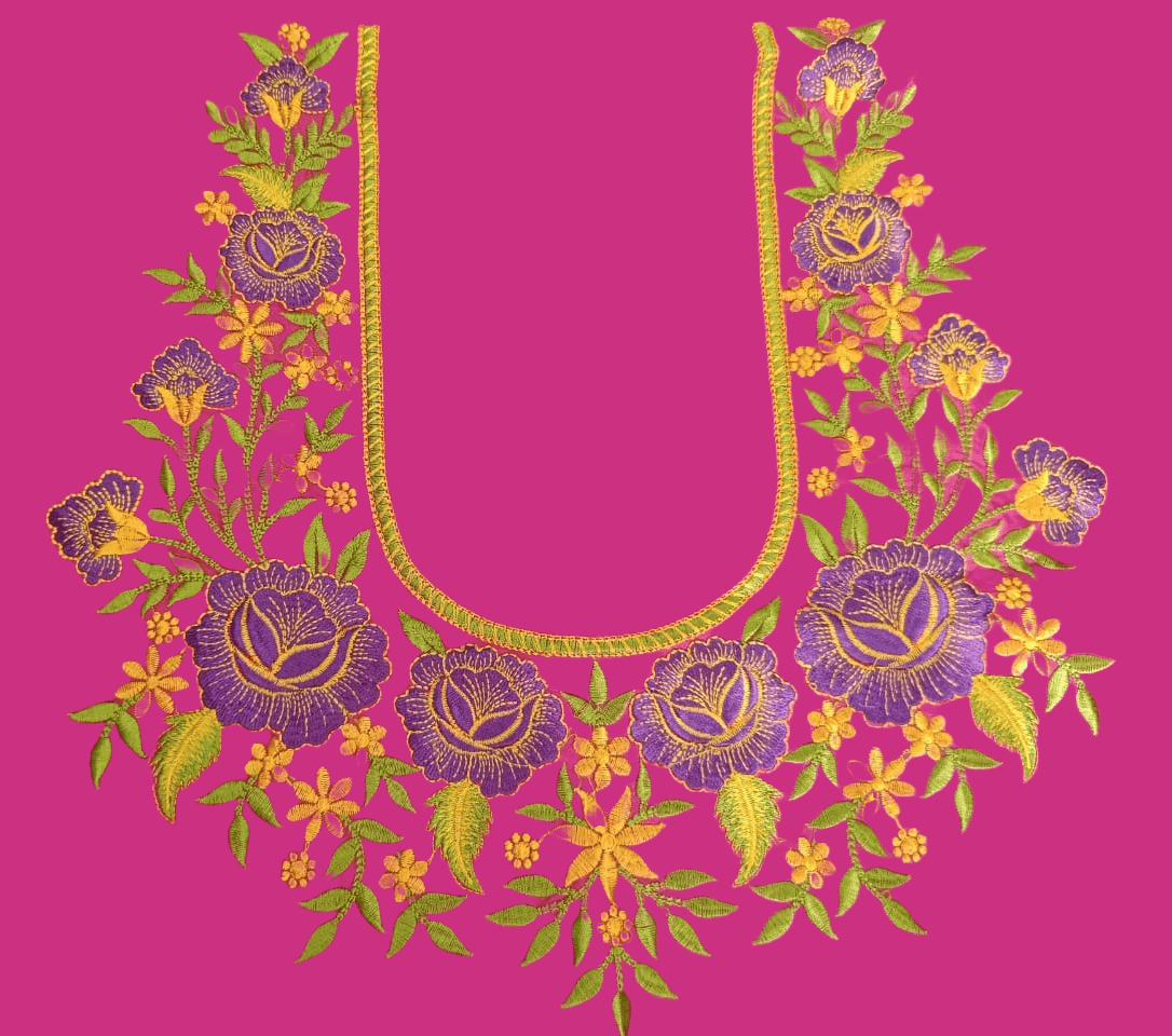 Embroidered Floral Applique Neckline Blouse Design