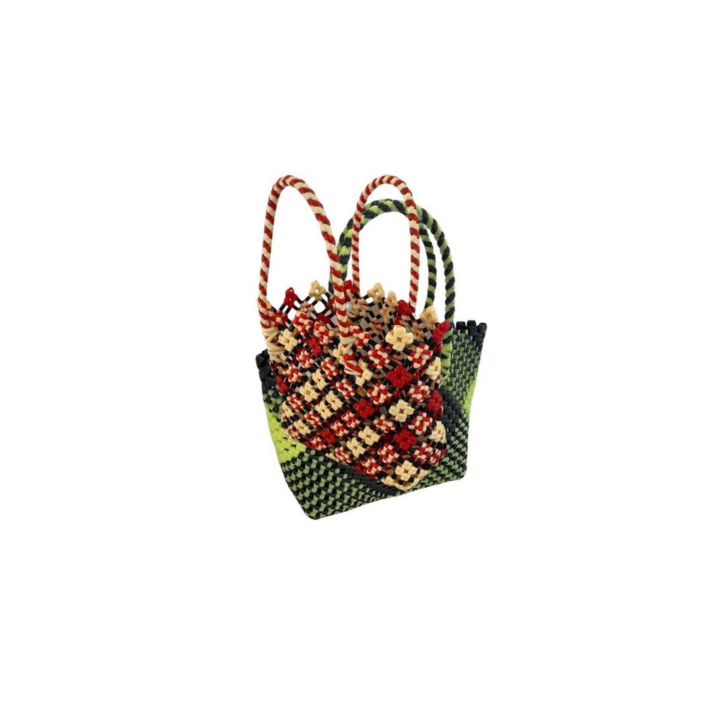 Small Handwoven Tote Bag with Colorful Geometric Design