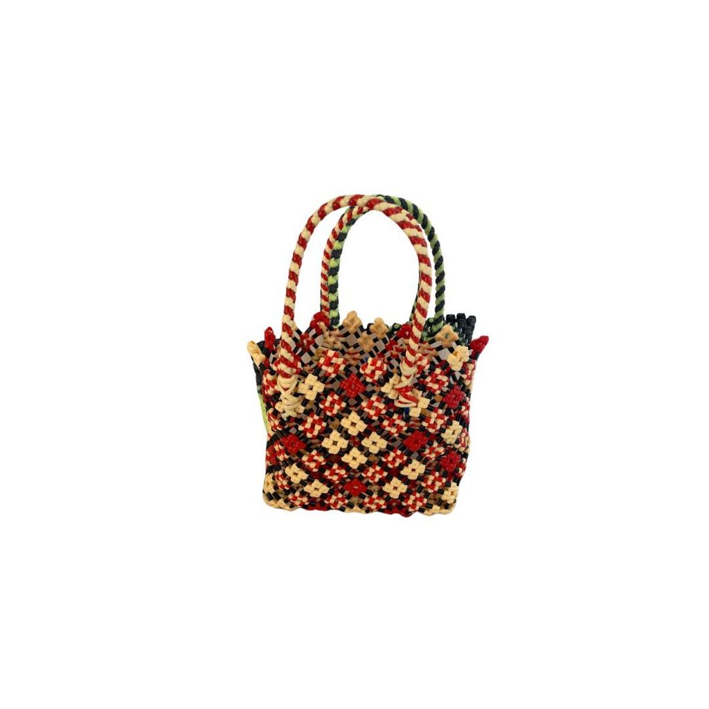 Small Handwoven Tote Bag with Colorful Geometric Design