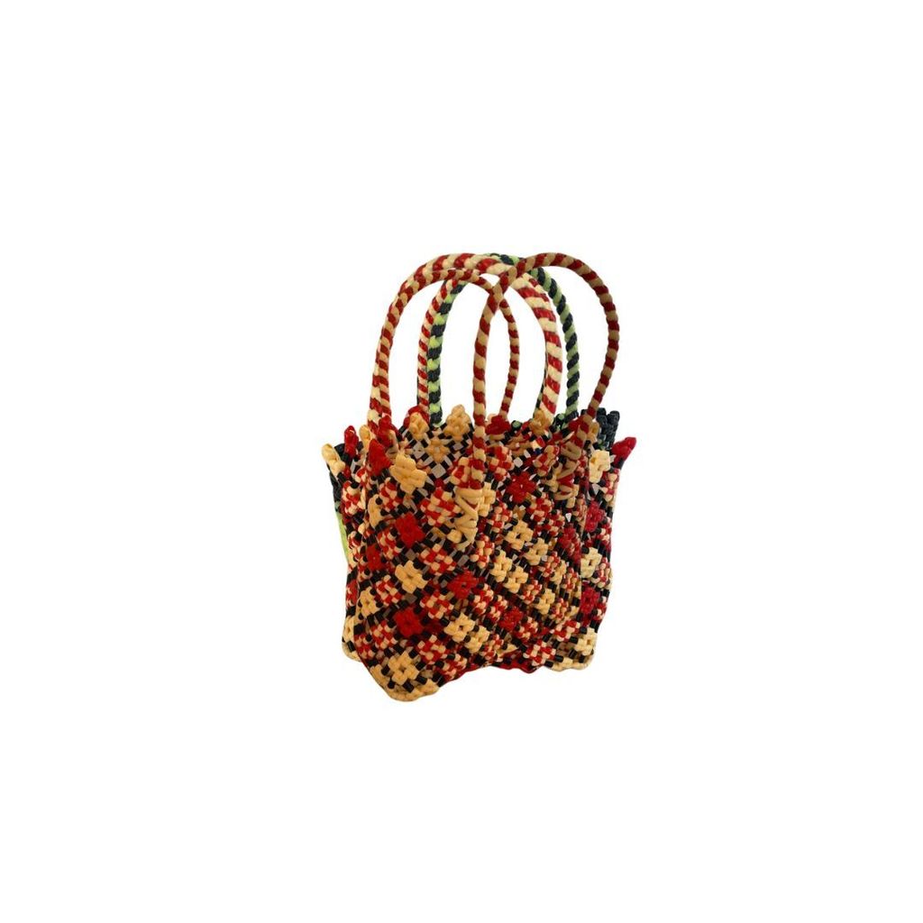 Small Handwoven Tote Bag with Colorful Geometric Design