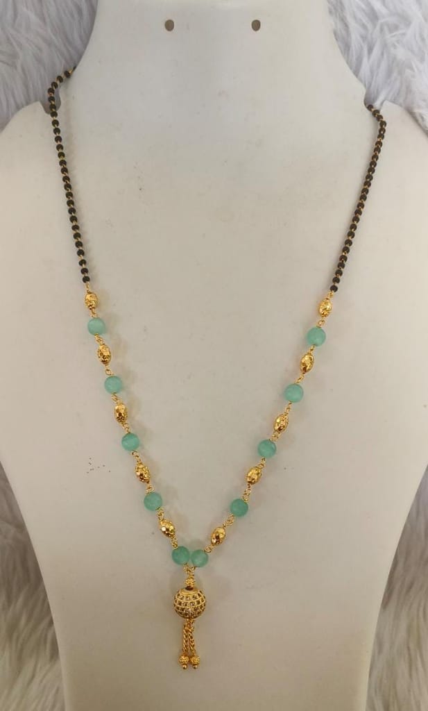"Stunning Gold Plated Green Stone Beads Mangalsutra Necklace with Pendant for Women"