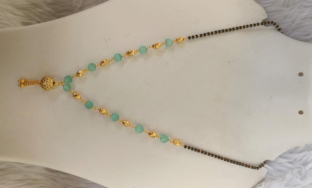"Stunning Gold Plated Green Stone Beads Mangalsutra Necklace with Pendant for Women"