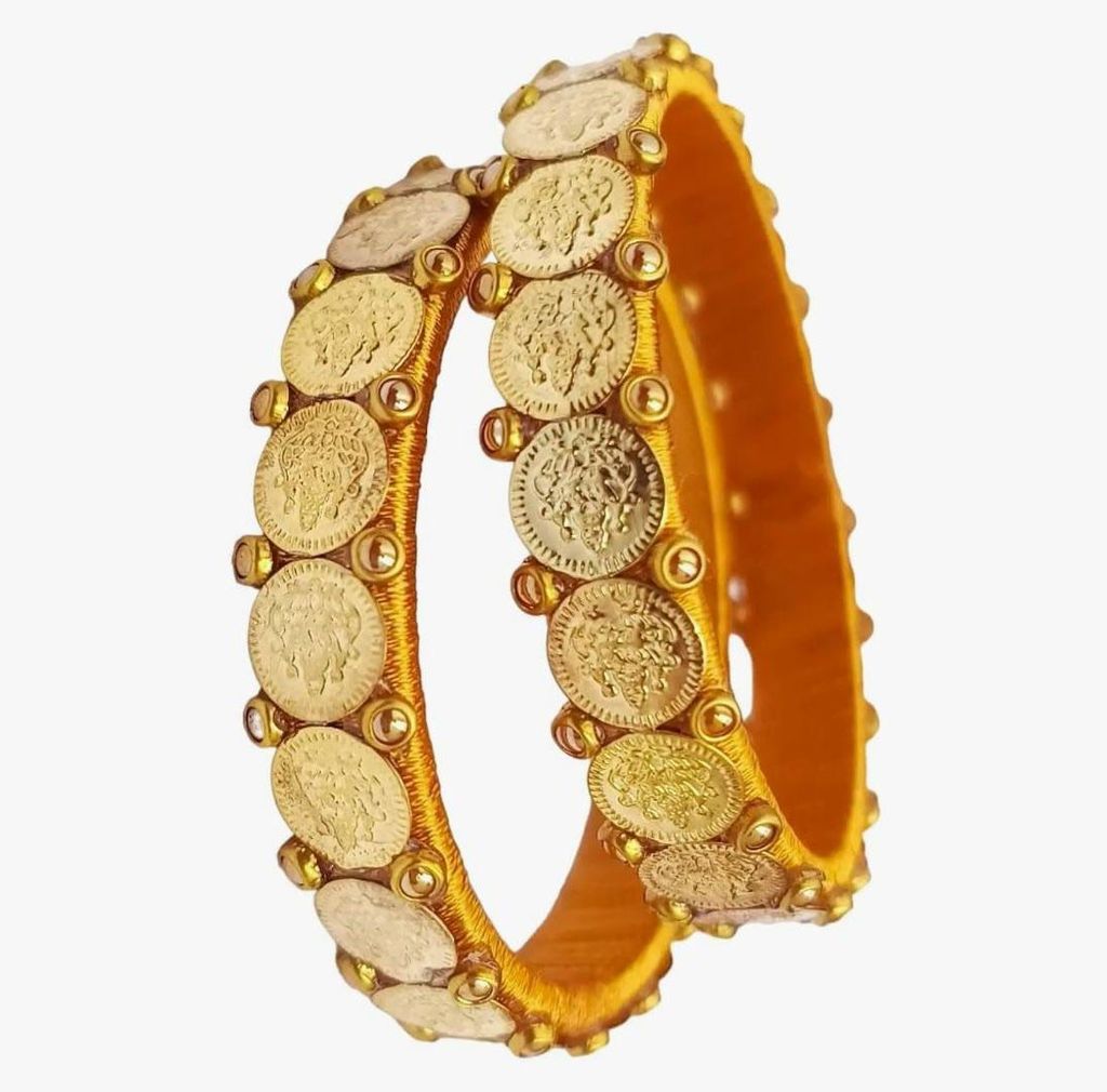 Silk Thread Bangles with Antique Gold Coin Design