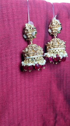 oxidized gold plated traditional jhumka earrings with pearls and rubies