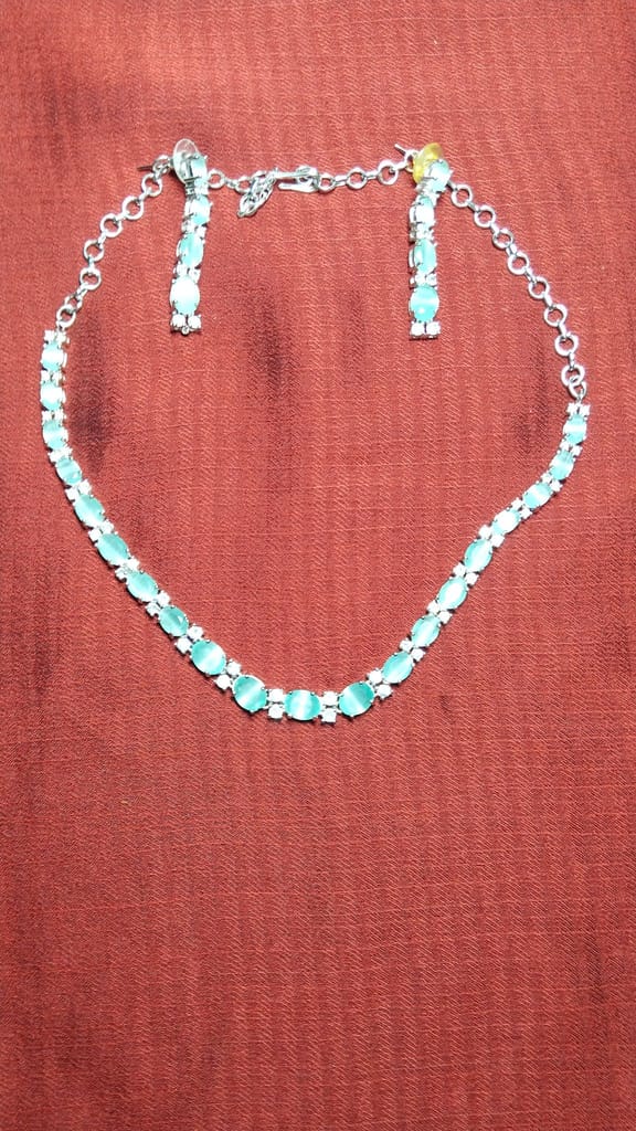 "Stunning Aquamarine and Diamond Necklace and Earring Set in Sterling Silver"