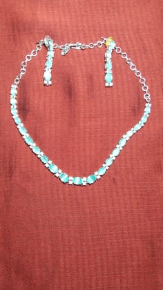 "Stunning Aquamarine and Diamond Necklace and Earring Set in Sterling Silver"