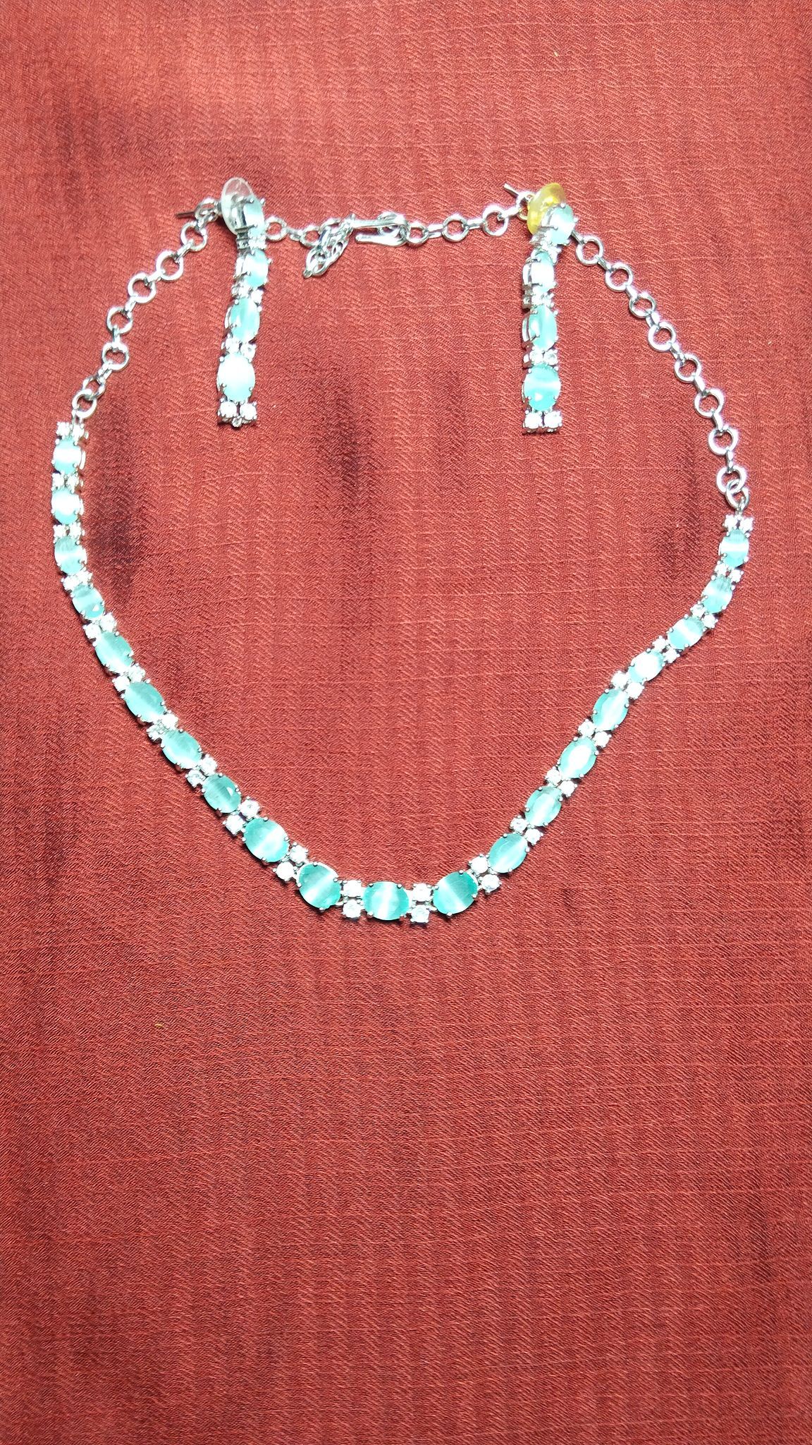 "Stunning Aquamarine and Diamond Necklace and Earring Set in Sterling Silver"