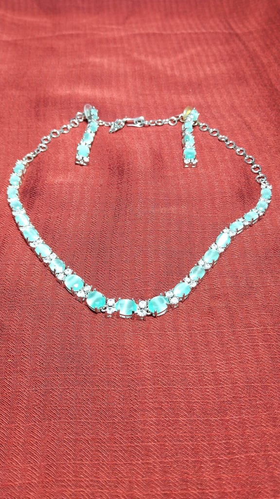 "Stunning Aquamarine and Diamond Necklace and Earring Set in Sterling Silver"