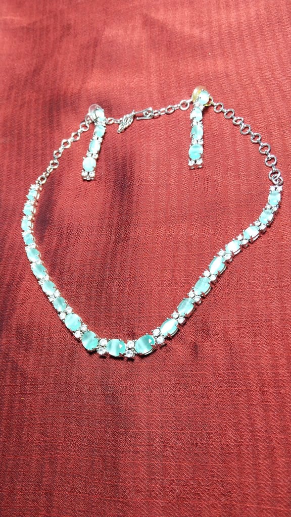 "Stunning Aquamarine and Diamond Necklace and Earring Set in Sterling Silver"