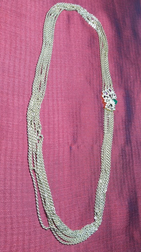 Gold Plated Traditional Indian Long Necklace Set with Green Stones for Women