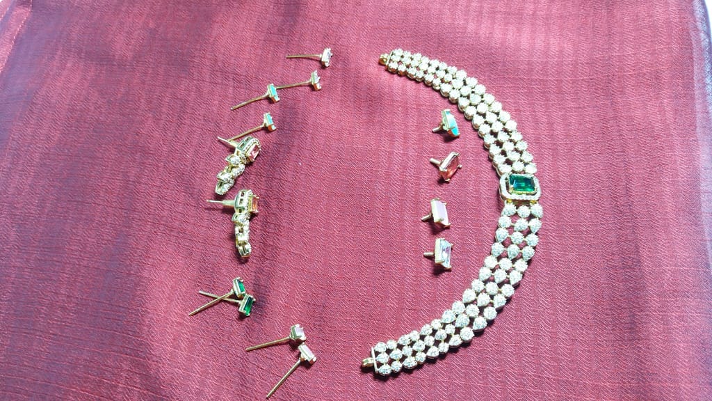 American Diamond Necklace Set with Earrings for Women - Gold Plated Traditional Indian Bridal Jewelry Set