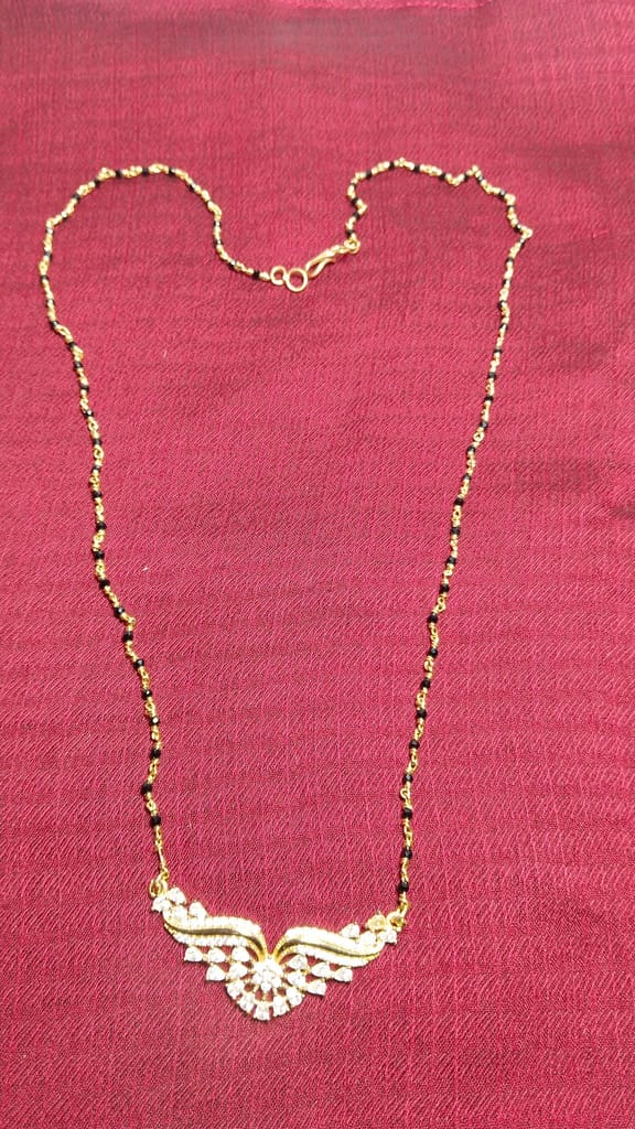 14k Gold Plated Mangalsutra Pendant Set with Cubic Zirconia Stones