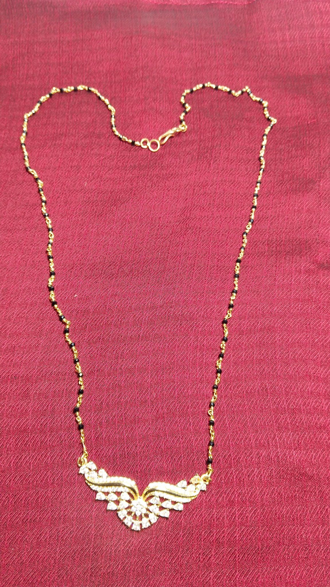 14k Gold Plated Mangalsutra Pendant Set with Cubic Zirconia Stones