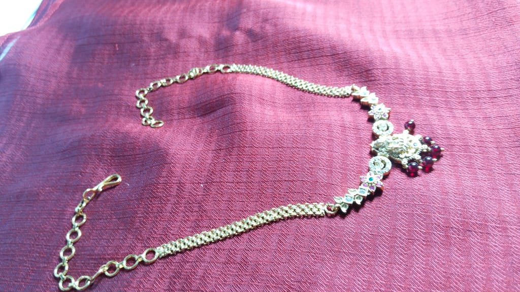 14k Gold Plated Traditional Indian Necklace with Ruby and Cubic Zirconia Stones