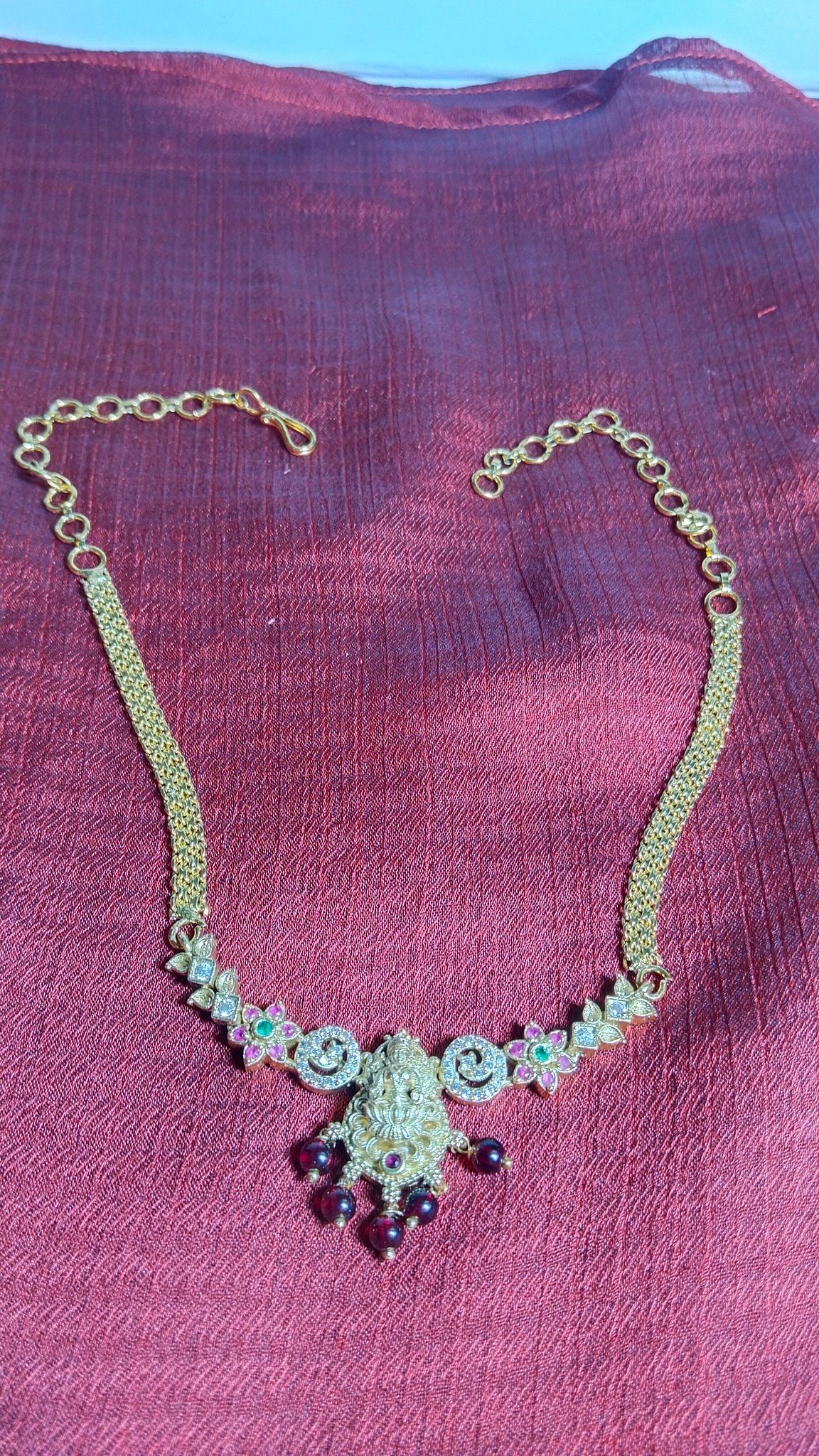 14k Gold Plated Traditional Indian Necklace with Ruby and Cubic Zirconia Stones