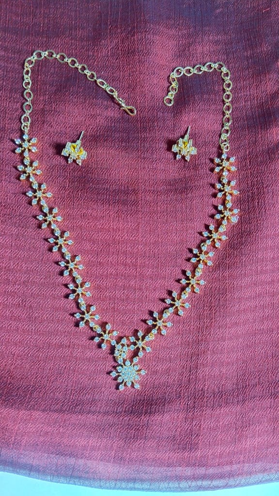 Gold-plated American Diamond Necklace Set with Earrings for Women