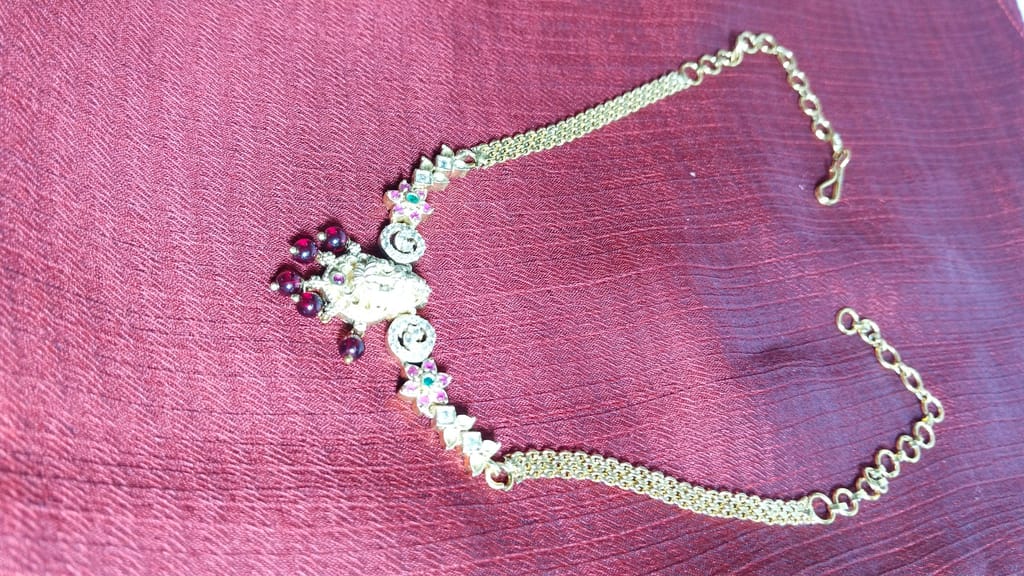14k Gold Plated Traditional Indian Necklace with Ruby and Cubic Zirconia Stones