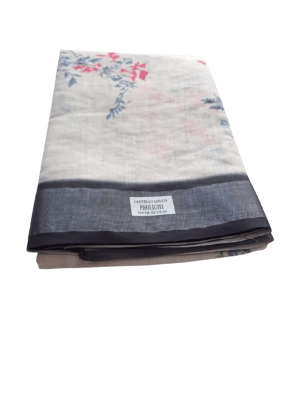Half White Floral Designer Pure Linen Saree with Blouse piece
