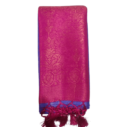 Pink Saree With Golden Zari Work And Blue border with (5.5) meter saree combined blouse