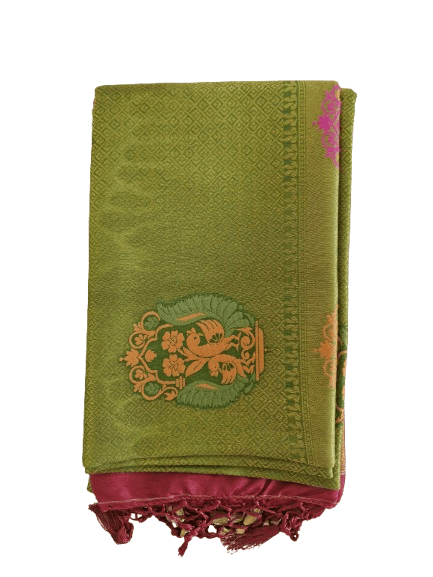 Green and Maroon Silk Saree (5.5)with combined blouse - Sarees | Buy online on ZillyBuy
