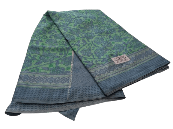 Green and Blue Floral Print Pure Kashmir Silk Saree with Blouse Piece