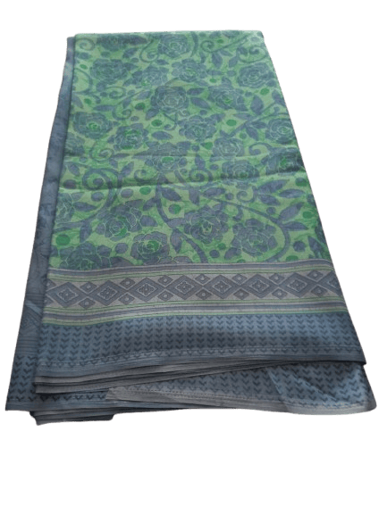 Green and Blue Floral Print Pure Kashmir Silk Saree with Blouse Piece