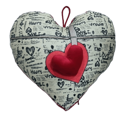 Red and White Heart-Shaped Accent Pillow