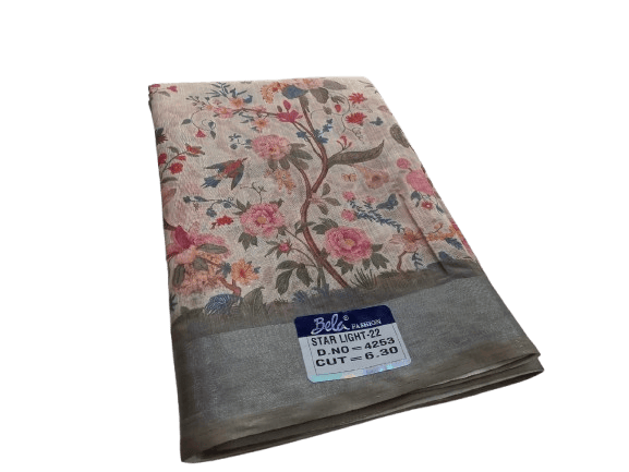 Pure Linen Floral and Birds Printed sarees with Blouse piece