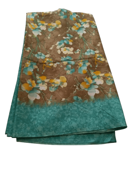 Green and Brown Floral Print Pure Kashmir Silk Saree With Blouse Piece