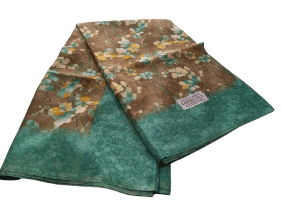 Green and Brown Floral Print Pure Kashmir Silk Saree With Blouse Piece
