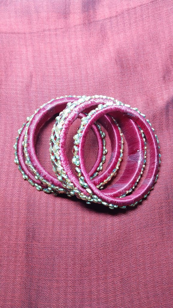 Red Silk Thread Bangles with Kundan Stones