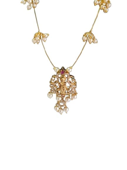 Pearl and antique gold traditional Indian pendant necklace