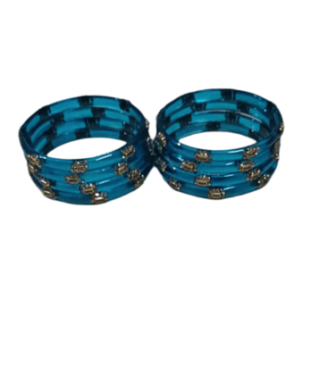 Blue Glass Bangles with Golden Beads