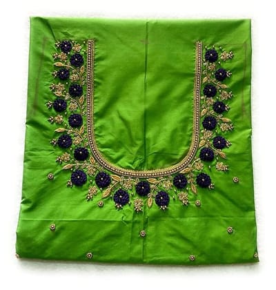 Green Silk Blouse with Zari and Stone Embroidery