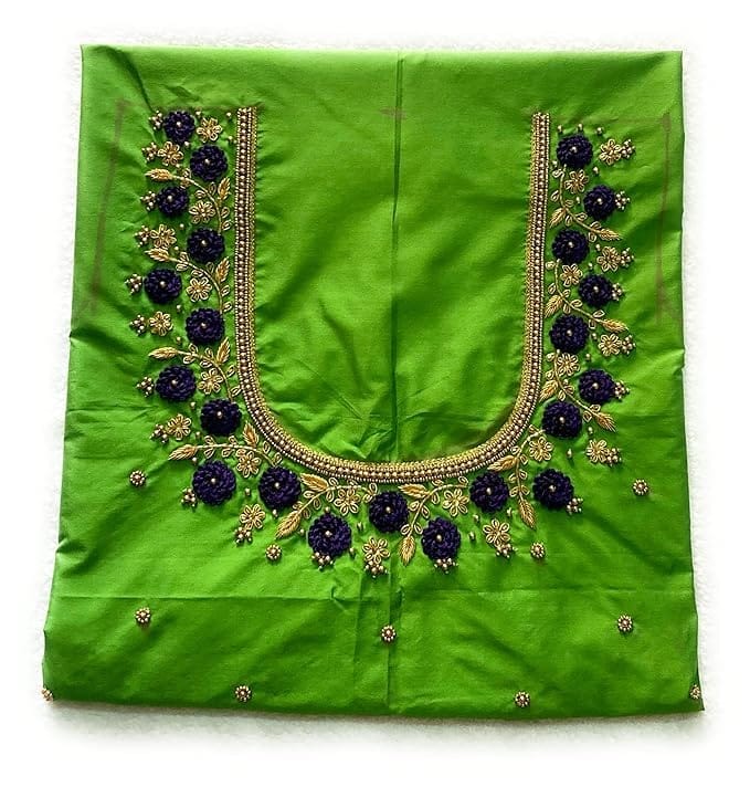 Green Silk Blouse with Zari and Stone Embroidery