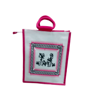 Handmade Cotton Tote Bag with Warli Painting