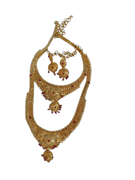 Bridal Gold Plated Necklace Set with Earrings for Women
