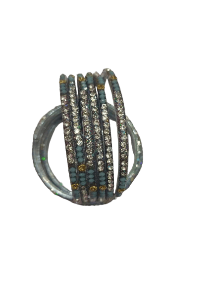 Set of 12 Glass Bangles with Rhinestones in Blue