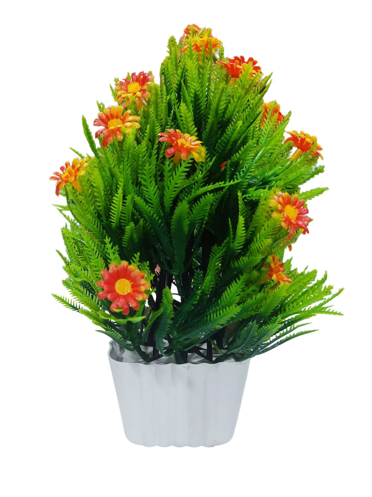 Artificial Potted Marigold Plant with Plastic Pot for Home Decor