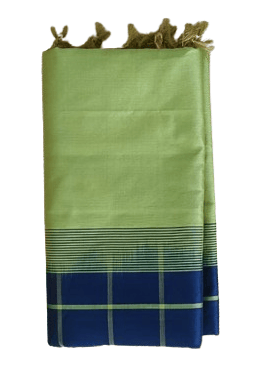 Green and Blue Checked Saree With Tassels
