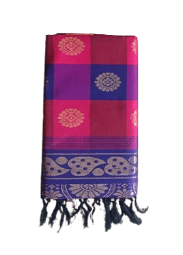 Pink and Purple Silk Saree with Floral Brocade and Tassels
