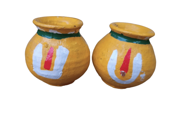 Handmade clay pots with traditional Indian design