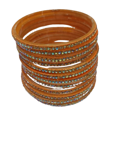 Set of 12 Orange Glass Rhinestone Bangles - Bangles & Bracelets | Buy online on ZillyBuy