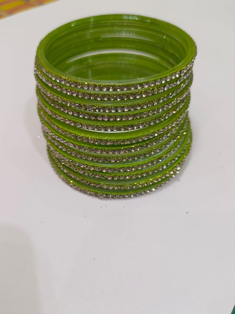Green and White Rhinestone Bangles Set of 12