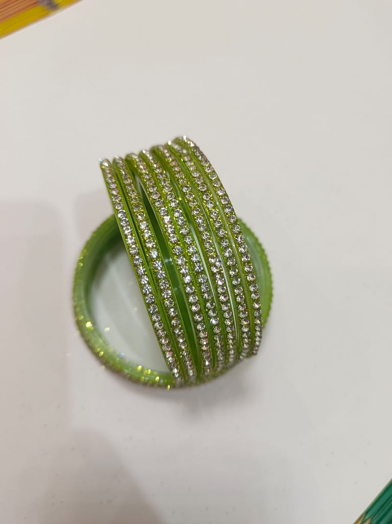 Green and White Rhinestone Bangles Set of 12