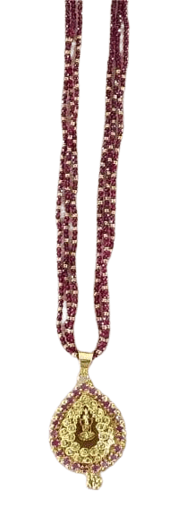 Traditional Indian Style Gold Plated Pendant With Maroon Beads Chain Necklace