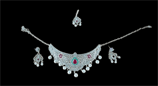 Pearl and Silver Kundan Necklace Set with Earrings - Jewellery Sets | Buy online on ZillyBuy