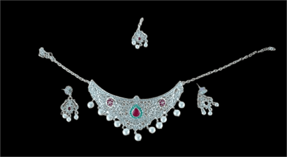 Pearl and Silver Kundan Necklace Set with Earrings