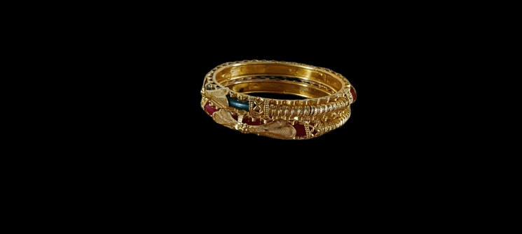 Gold Plated Bangles with Red and Green Stones - Bangles & Bracelets | Buy online on ZillyBuy