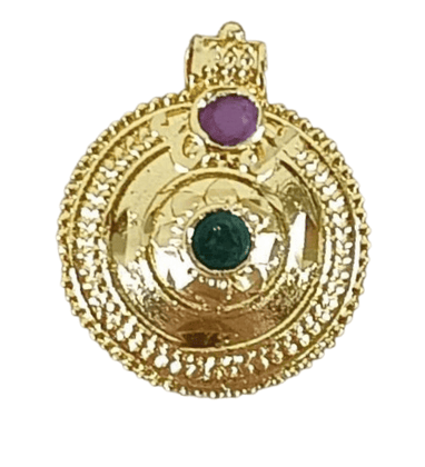 "Gold Plated Filigree Stud with Ruby and Emerald Stones"